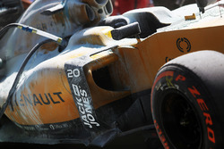 The burned car of Kevin Magnussen, Renault Sport F1 Team RS16
