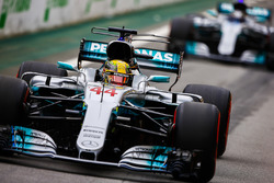 Lewis Hamilton, Mercedes AMG F1 W08, Valtteri Bottas, Mercedes AMG F1 W08, out of the pits at the st