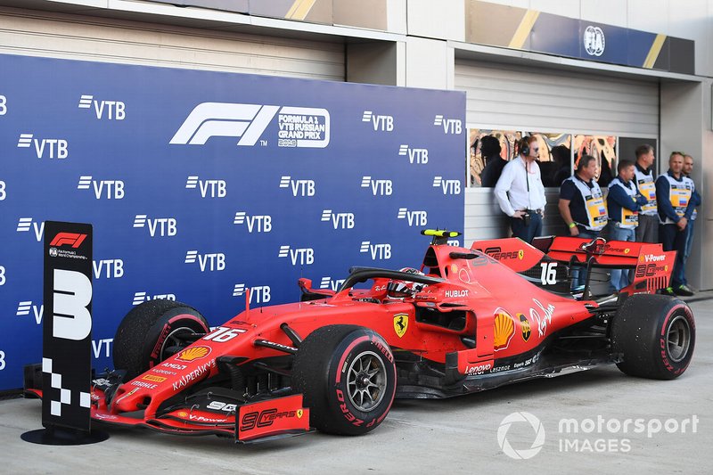 Charles Leclerc, Ferrari SF90, 3rd position, arrives in Parc Ferme