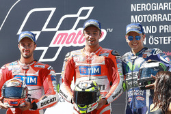 Podium: 2e plaats Andrea Dovizioso, Ducati Team, winnaar Andrea Iannone, Ducati Team, 3e plaats Jorg