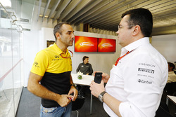 Cyril Abiteboul, Managing Director, Renault Sport F1 Team, Fernando Alonso, McLaren, Eric Boullier, Racing Director, McLaren