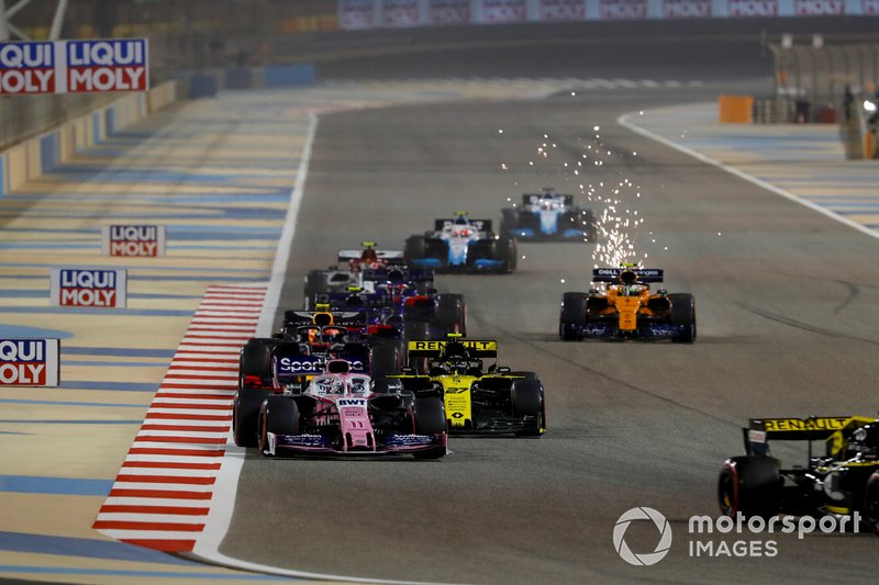 Даніель Ріккардо, Renault R.S.19, Серхіо Перес, Racing Point RP19, Ніко Хюлькенберг, Renault R.S. 19, П'єр Гаслі, Red Bull Racing RB15, та Ландо Норріс, McLaren MCL34