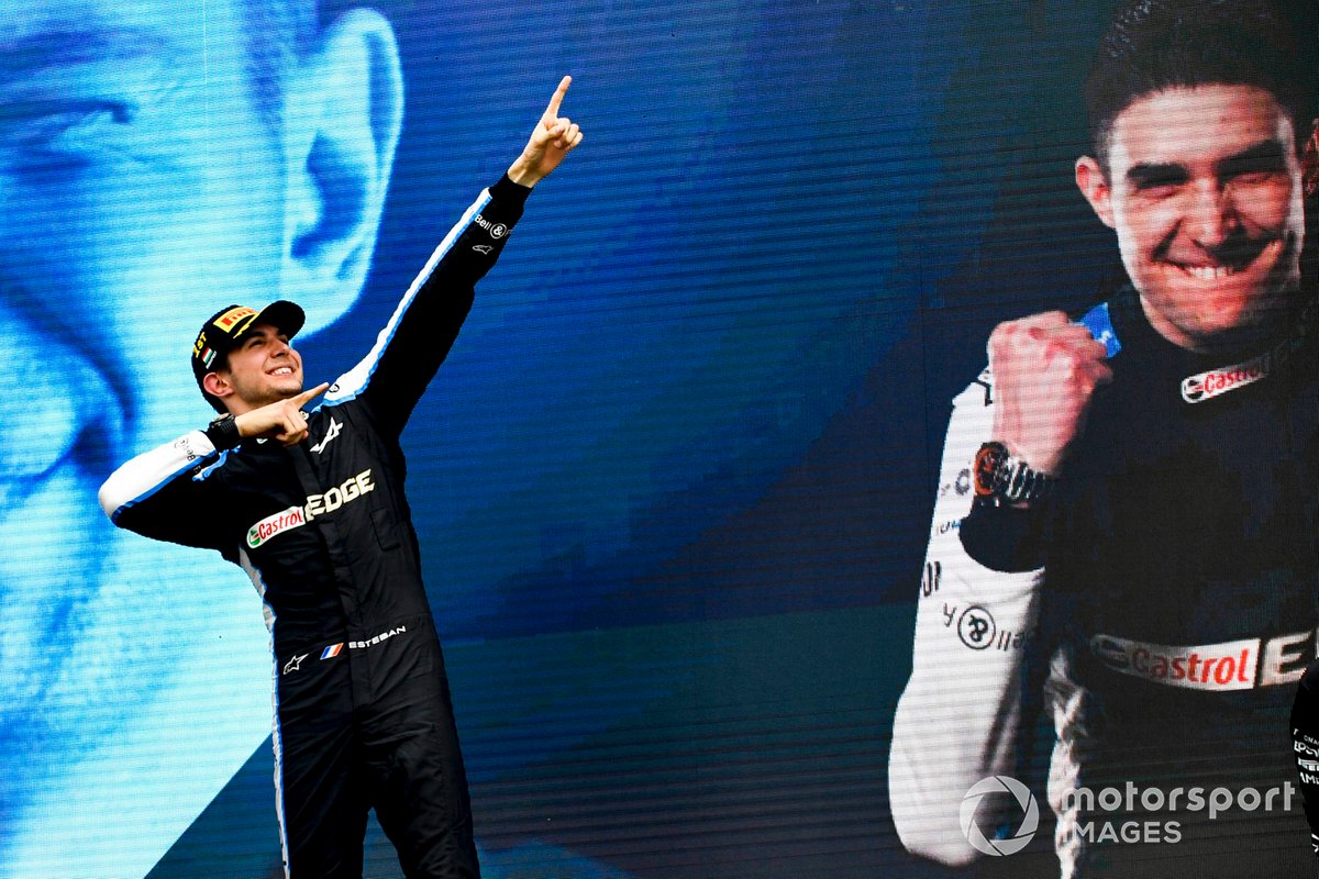Esteban Ocon, Alpine F1, celebrates on the podium