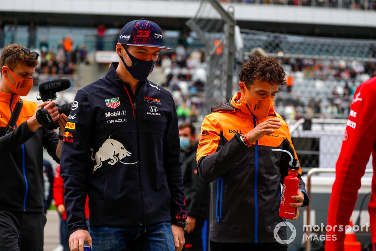 Max Verstappen, Red Bull Racing, and Lando Norris, McLaren