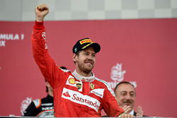 Sebastian Vettel, Ferrari celebrates his second position on the podium