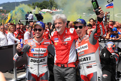 Second place Andrea Dovizioso, Ducati Team, Gigi Dall'Igna, Ducati Team General Manager, winner Jorg