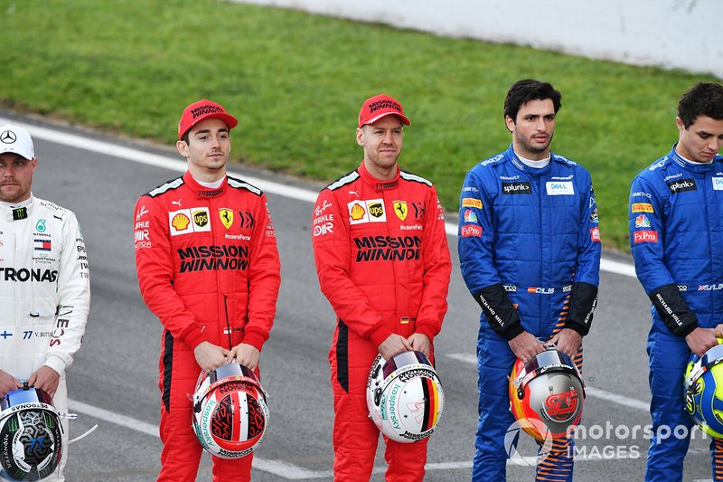 Charles Leclerc, Ferrari, Sebastian Vettel, Ferrari y Carlos Sainz, McLaren