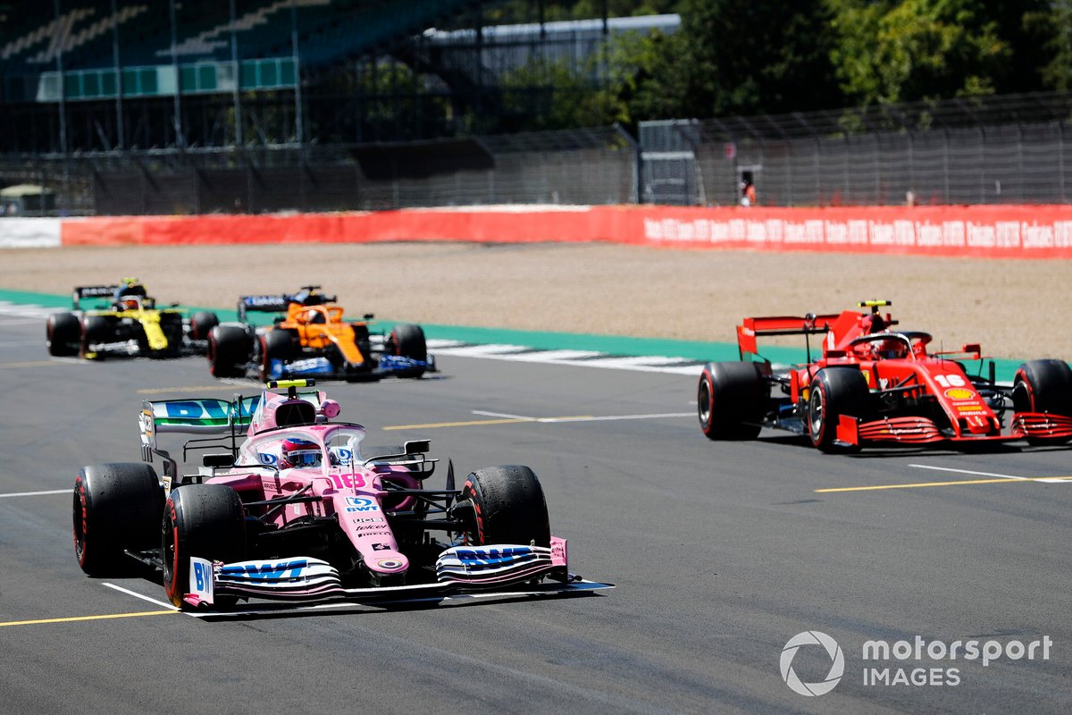 Lance Stroll, Racing Point RP20, Charles Leclerc, Ferrari SF1000, Carlos Sainz Jr., McLaren MCL35, and Esteban Ocon, Renault F1 Team R.S.20