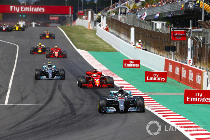 Lewis Hamilton, Mercedes AMG F1 W09, Sebastian Vettel, Ferrari SF71H, Valtteri Bottas, Mercedes AMG F1 W09 and Kimi Raikkonen, Ferrari SF71H