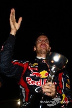 Sebastian Vettel, Red Bull Racing new world champion celebrates with the team