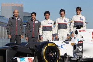 Peter Sauber, Sauber F1 Team, Team Principal with Monisha Kaltenborn, Managing director, Sauber F1 Team, Kamui Kobayashi, Sauber F1 Team, Sergio Perez, Sauber F1 Team and Esteban Gutierrez, Sauber F1 Team