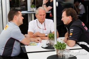 Paul Hembery, Pirelli Motorsport Director with Dr Helmut Marko, Red Bull Motorsport Consultant and Christian Horner, Red Bull Racing Team Principal