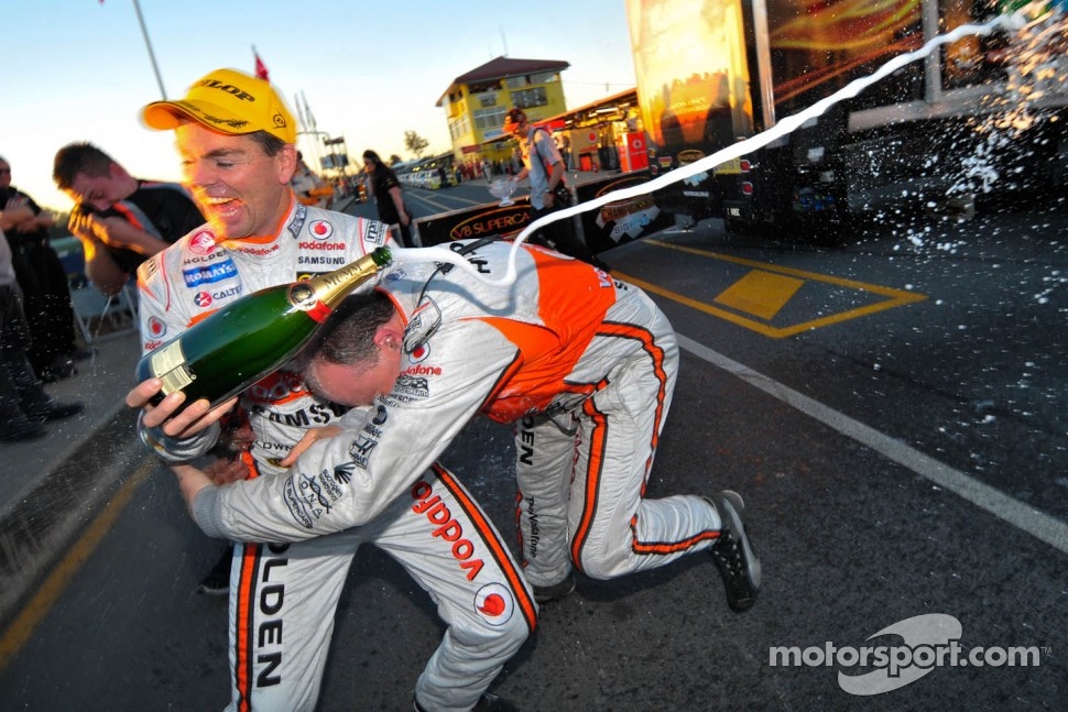 Race winner Craig Lowndes celebrates
