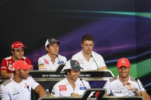 The FIA Press Conference, Ferrari; Kamui Kobayashi, Sauber; Paul di Resta, Sahara Force India F1; Lewis Hamilton, McLaren; Sergio Perez, Sauber; Jenson Button, McLaren
