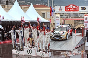 Podium: winners Sébastien Loeb and Daniel Elena, Citroën Total Abu Dhabi World Rally Team, second place Sébastien Ogier and Julien Ingrassia, Volkswagen Motorsport, third place Daniel Sordo and Carlos del Barrio, Citroën Total Abu Dhabi World Rally Team