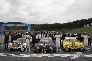 BMW Celebartions; 2nd Marco Wittmann, BMW Team MTEK BMW M3 DTM, 1st Bruno Spengler, BMW Team Schnitzer BMW M3 DTM, 3rd Timo Glock, BMW Team MTEK BMW M3 DTM