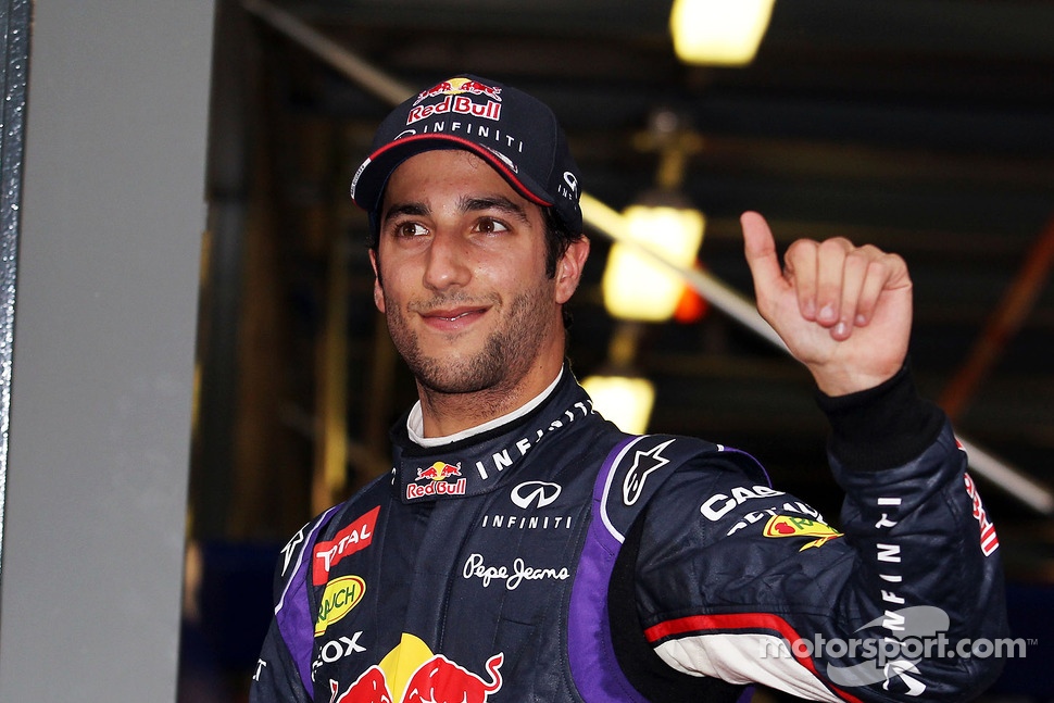 Daniel Ricciardo, Red Bull Racing celebrates his second position in parc ferme