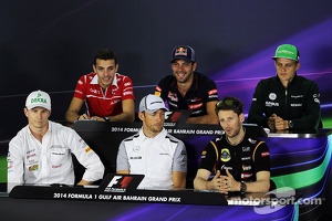 The FIA Press Conference: Jules Bianchi, Marussia F1 Team; Jean-Eric Vergne, Scuderia Toro Rosso; Marcus Ericsson, Caterham; Nico Hulkenberg, Sahara Force India F1; Jenson Button, McLaren; Romain Grosjean, Lotus F1 Team