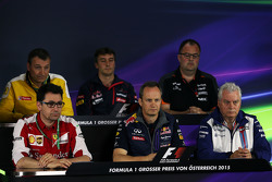 Conferenza Stampa FIA: Rob White, Vice Direttore Renault Sport; James Key, Direttore Tecnico Scuderia Toro Rosso; Tom McCullough, Capo Ingegneri Sahara Force India F1 Team; Mattia Binotto, Capo ingegneria di pista Ferrari; Paul Monaghan, Capo ingegneri Red Bull Racing; Pat Symonds, Direttore tecnico Williams