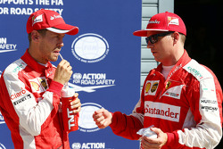 Secondo posto Kimi Raikkonen, Ferrari e terzo posto Sebastian Vettel, Ferrari
