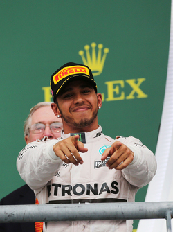 Podium: Race winner and World Champion Lewis Hamilton, Mercedes AMG F1 celebrates on the podium