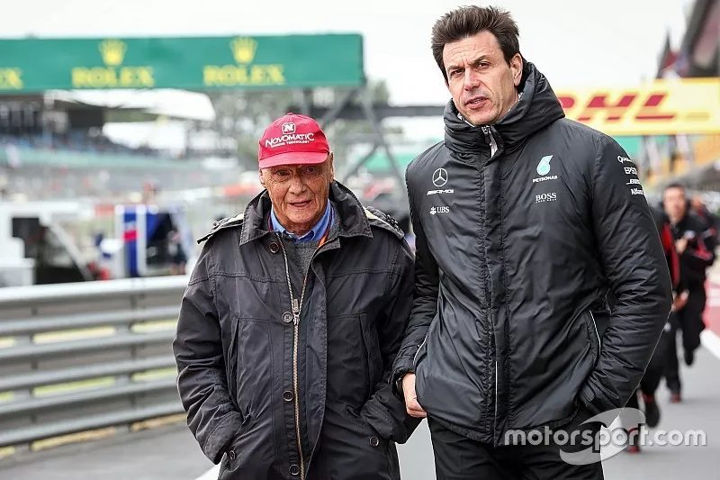 Niki Lauda, Mercedes AMG F1 Non-Executive Chairman and Toto Wolff, Mercedes AMG F1 Director of Motorsport