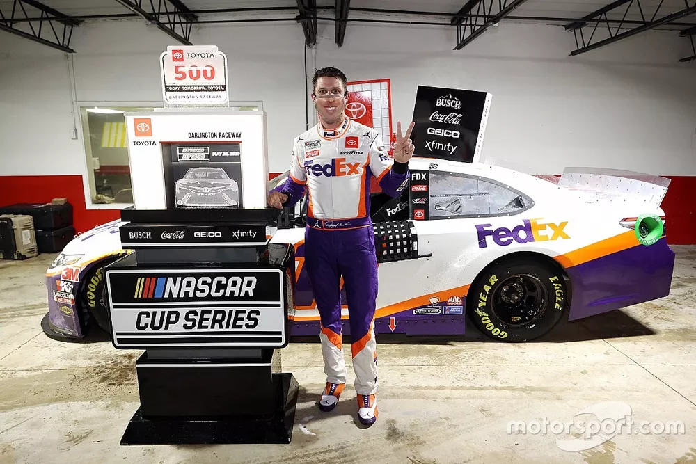 Race winner Denny Hamlin, Joe Gibbs Racing  