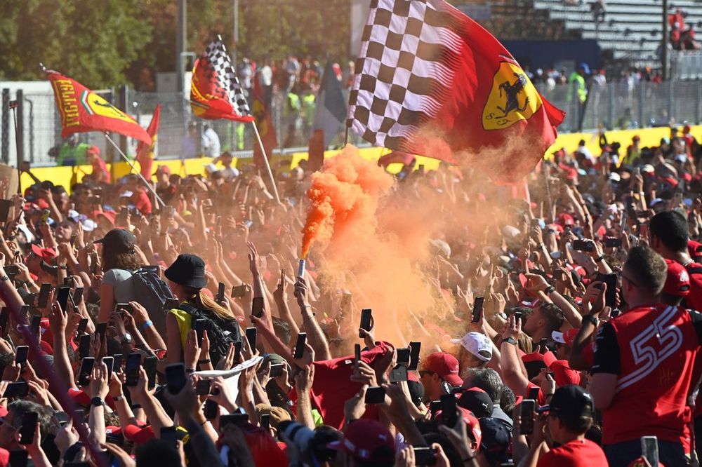 Ferrari fans celebrate after the race