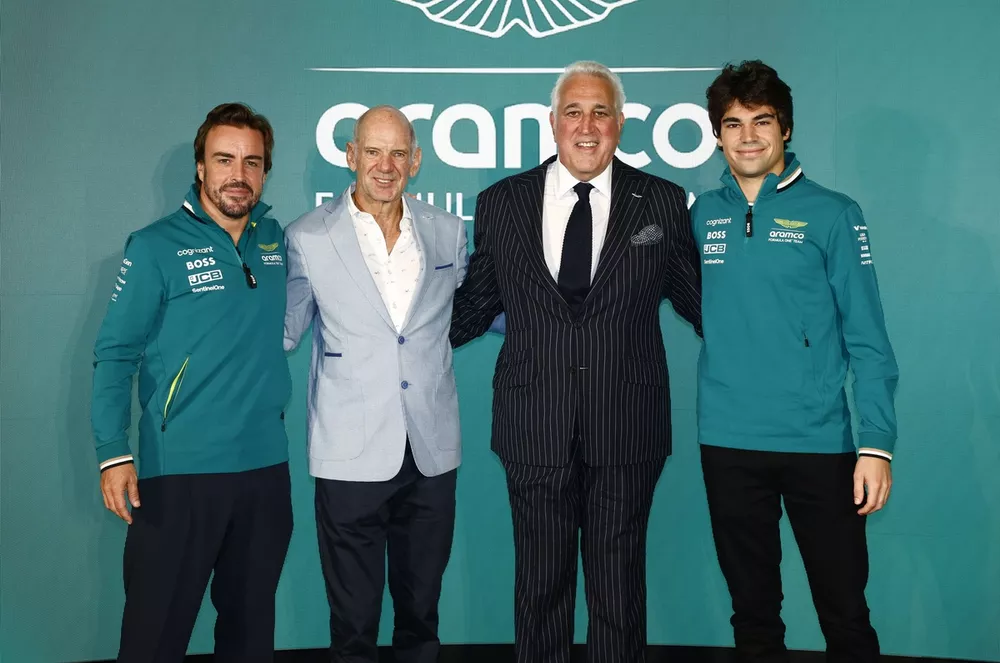 Fernando Alonso, Aston Martin F1 Team, Adrian Newey, Lawrence Stroll, propriétaire Aston Martin F1 Team, et Lance Stroll, Aston Martin F1 Team