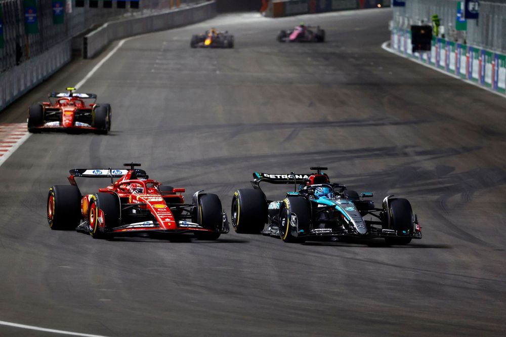 Charles Leclerc, Ferrari SF-24, George Russell, Mercedes F1 W15 