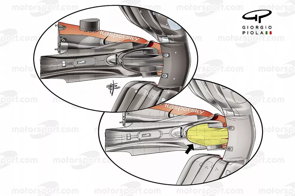 Parte inferior del aler&oacute;n delantero del Ferrari SF21