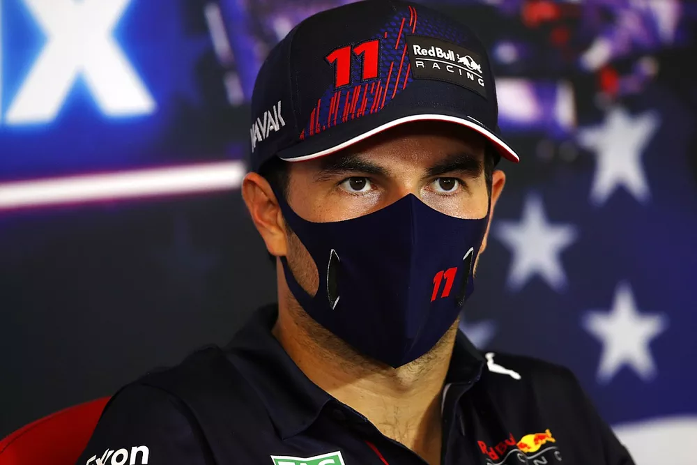 Sergio Perez, Red Bull Racing, 3rd position, in the Press Conference