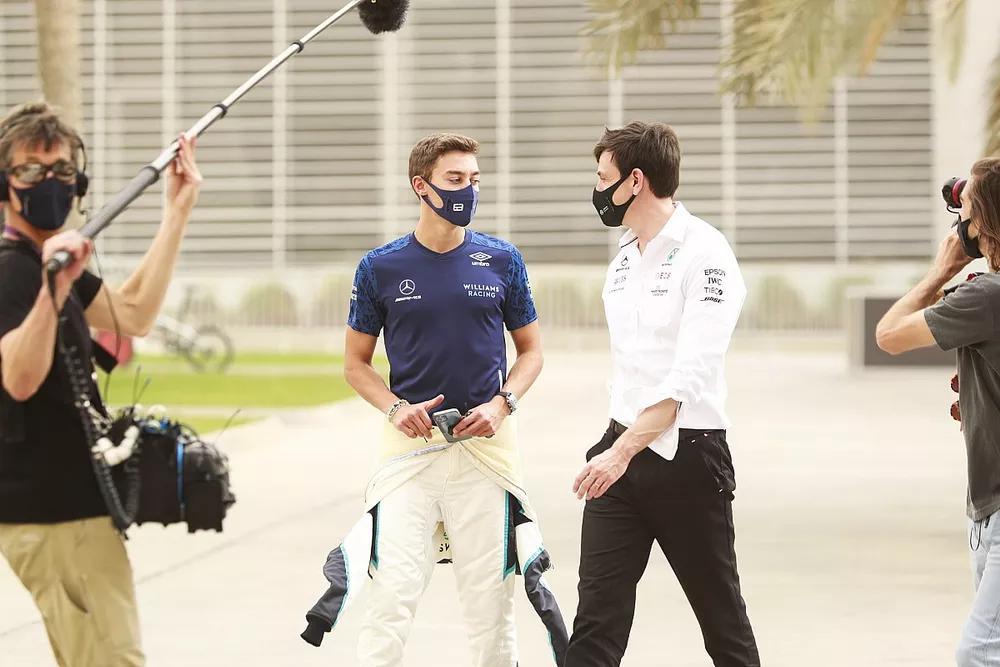 George Russell, Williams et Toto Wolff, Directeur Ex&eacute;cutif, Mercedes AMG 