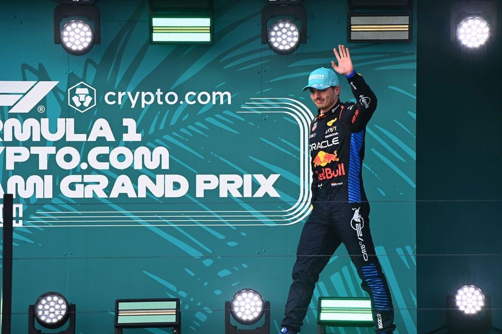 Max Verstappen, Red Bull Racing, 2nd position, arrives on the podium