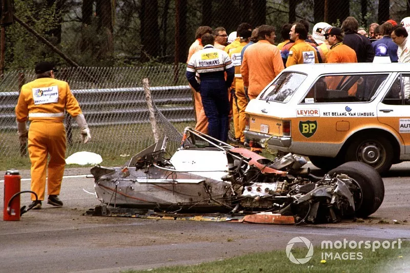 The car of Gilles Villeneuve, Ferrari 126C2 after the crash