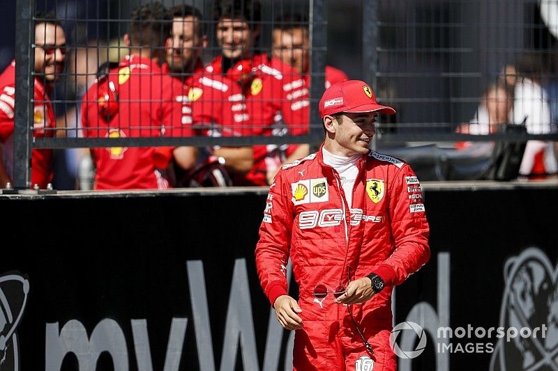 Pole Sitter Charles Leclerc, Ferrari celebrates in Parc Ferme 