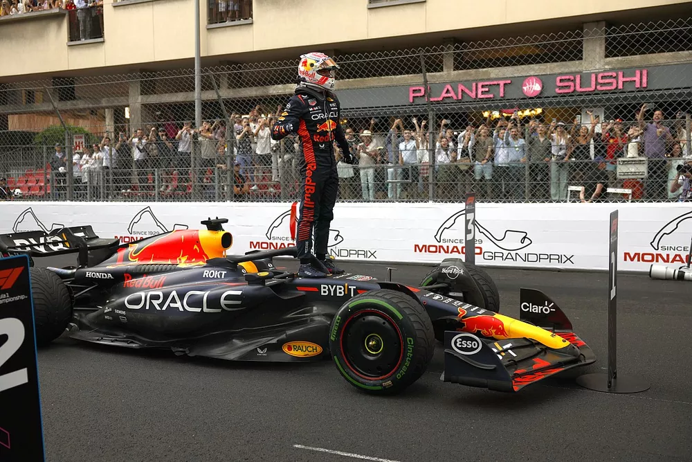 Max Verstappen, Red Bull Racing, 1st position, celebrates on arrival in Parc Ferme
