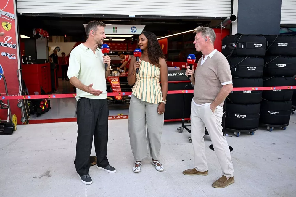 Jenson Button, Naomi Schiff and Simon Lazenby, Sky Sports F1