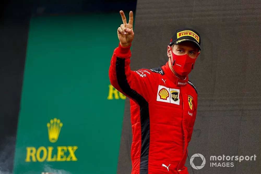 Sebastian Vettel, Ferrari, sul podio