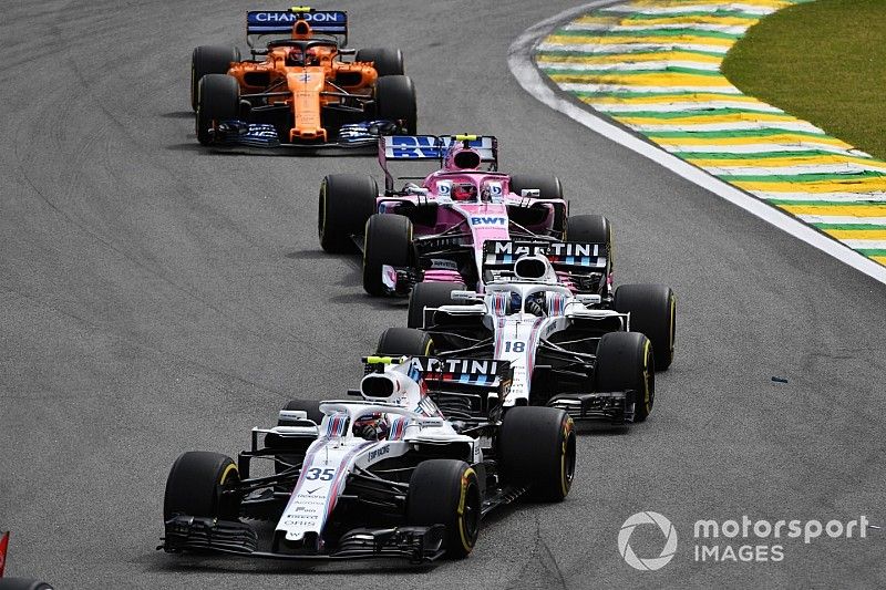 Sergey Sirotkin, Williams FW4,  Lance Stroll, Williams FW41, Esteban Ocon, Racing Point Force India VJM11 y Stoffel Vandoorne, McLaren MCL33