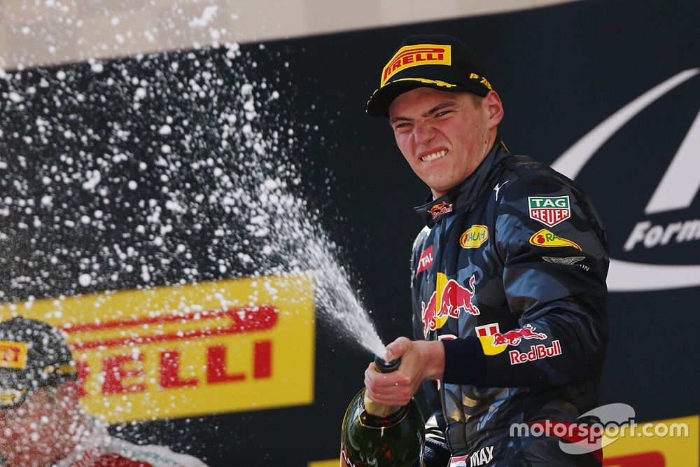 Max Verstappen, Red Bull Racing, 1st Position, sprays the Champagne