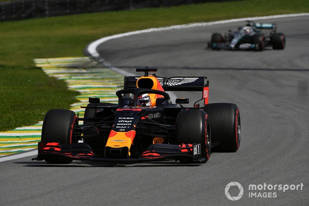 Max Verstappen, Red Bull Racing RB15, leads Lewis Hamilton, Mercedes AMG F1 W10