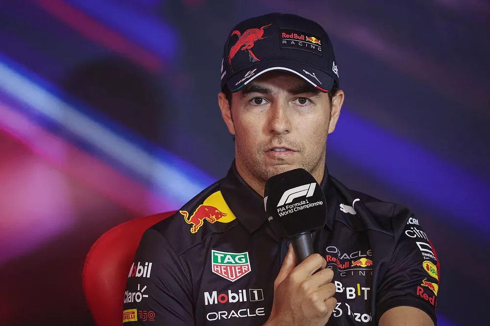 Sergio P&eacute;rez, Red Bull Racing, en la rueda de prensa