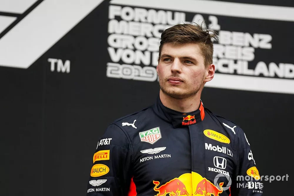 Max Verstappen, Red Bull Racing, 1st position, celebrates on the podium