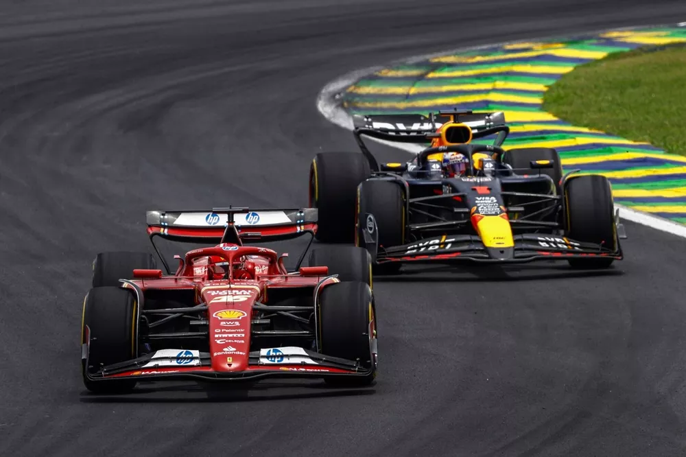 Charles Leclerc, Ferrari SF-24, battles with Max Verstappen, Red Bull Racing RB20 