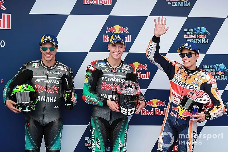 Polesitter Fabio Quartararo, Petronas Yamaha SRT, second place Franco Morbidelli, Petronas Yamaha SRT , third place Marc Marquez, Repsol Honda Team