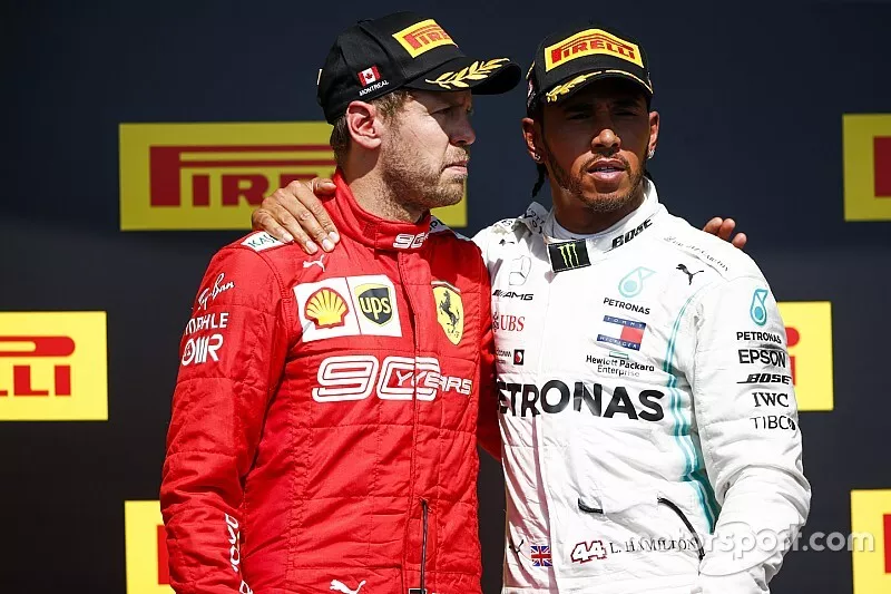 Sebastian Vettel, Ferrari y Lewis Hamilton, Mercedes AMG F1