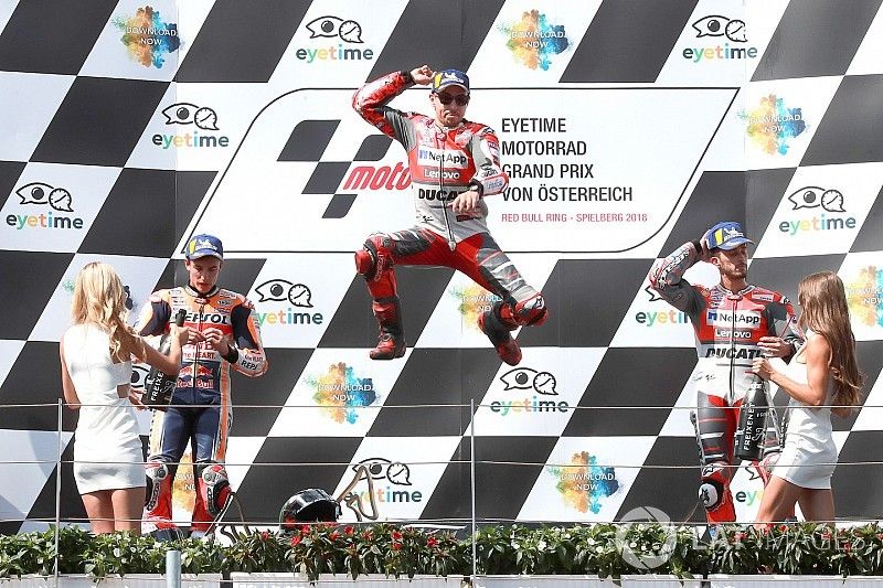 Podio: 1&ordm; Jorge Lorenzo, Ducati Team, 2&ordm; Marc Marquez, Repsol Honda Team, 3&ordm; Andrea Dovizioso, Ducati Team