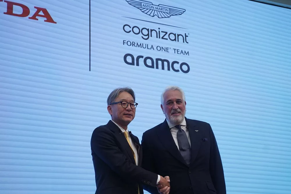 Lawrence Stroll, Toshihiro Sanbe,, president and CEO Honda Motor