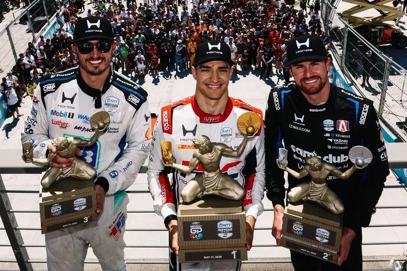 Graham Rahal, Rahal Letterman Lanigan Racing, Alex Palou, Chip Ganassi Racing, Kyle Kirkwood, Andretti Global w/ Curb-Agajanian